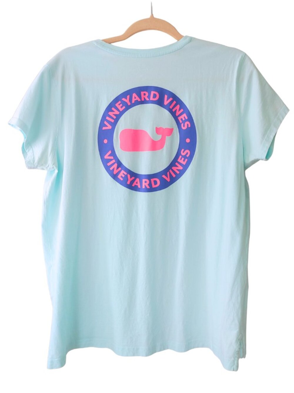 VINEYARD VINES Light Blue Oversized Whale Logo Pocket Tee - Size Medium